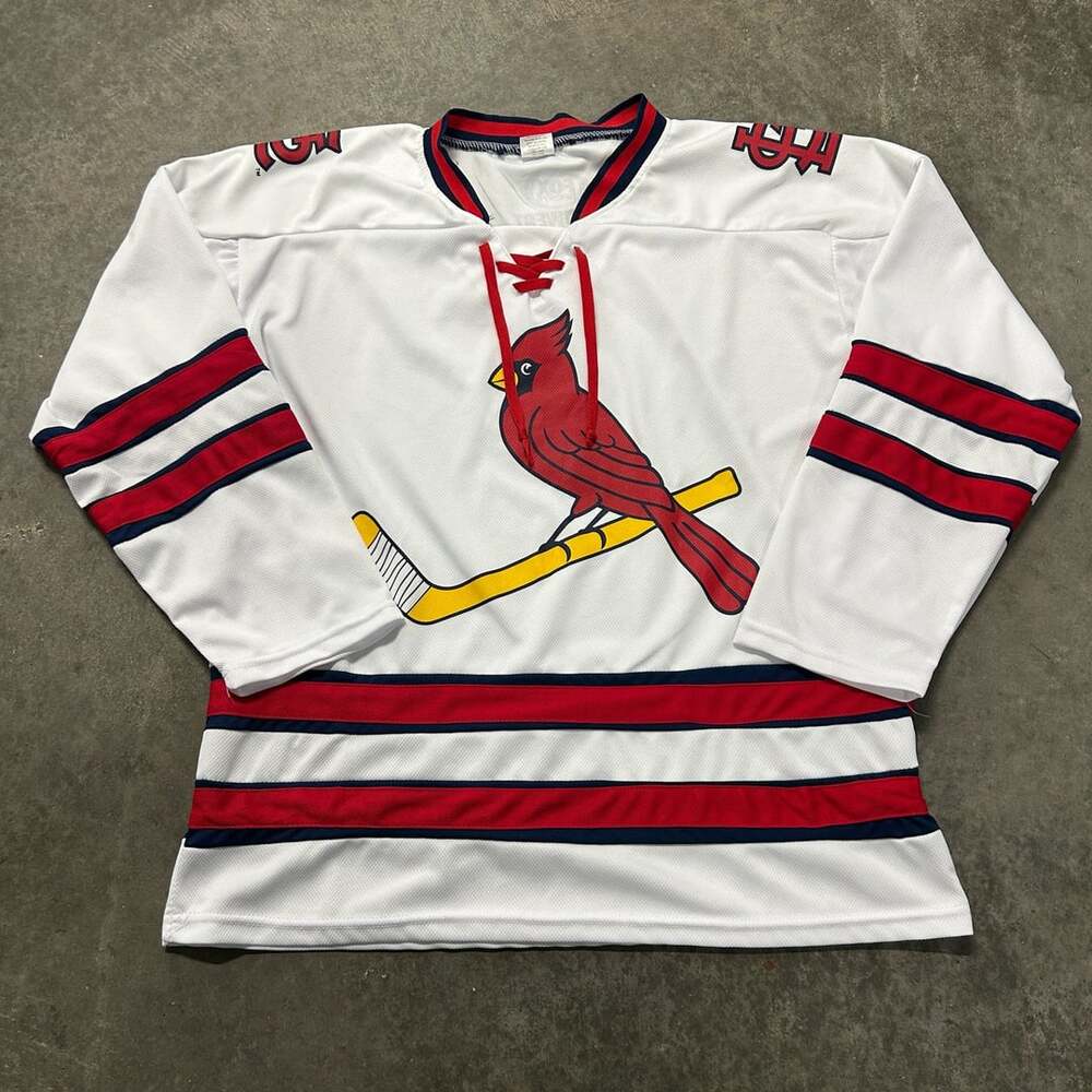 St. Louis Cardinals Hockey Jersey Lace Up White Red Stripe Lace-Up SGA XL